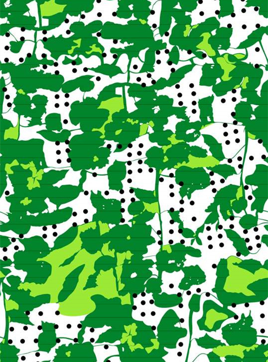 清新绿叶黑点面料印花 时尚服装印花素材推荐