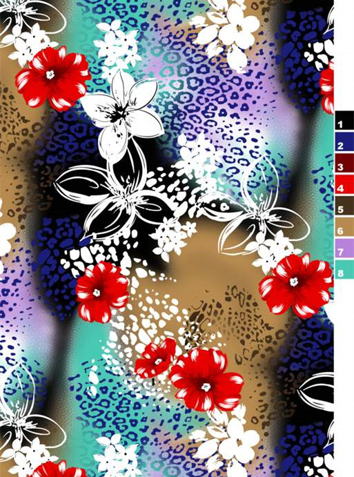 复古花卉与豹纹融合的服装印花素材