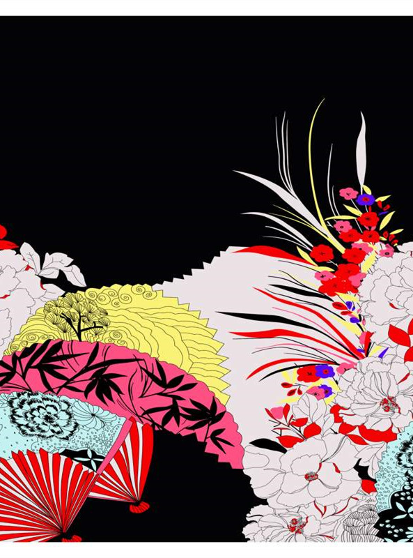 和风花卉扇子面料印花素材 服装印花设计灵感