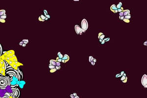 复古深红底蝴蝶结与蝴蝶面料印花素材，适用于服装印花设计