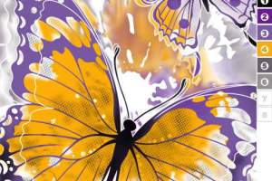 紫黄撞色蝴蝶面料印花素材 高端服装印花设计