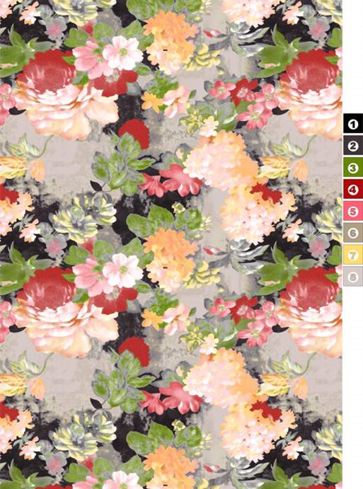 复古水彩花卉面料印花,时尚服装印花素材推荐