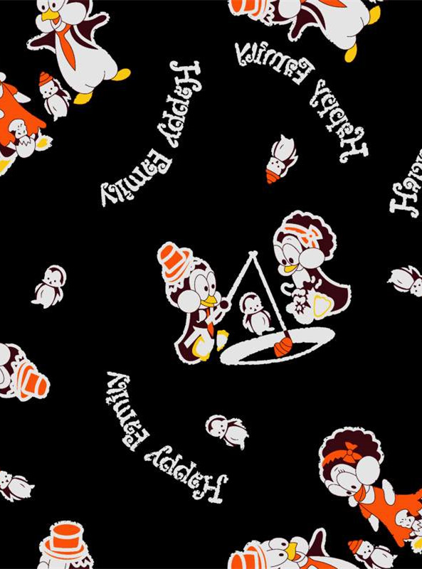 可爱企鹅家庭主题面料印花素材