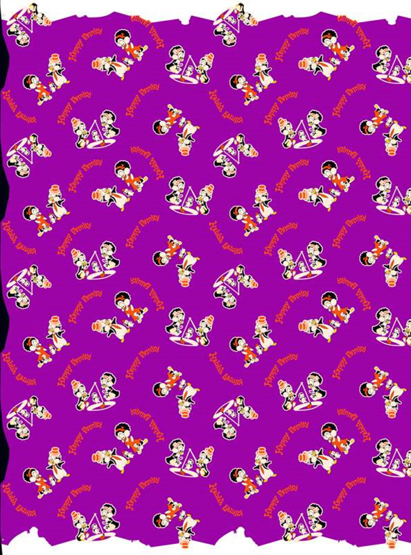 活力卡通紫底面料印花 时尚童装服装印花素材推荐