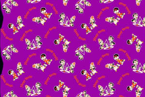 活力卡通紫底面料印花 时尚童装服装印花素材推荐