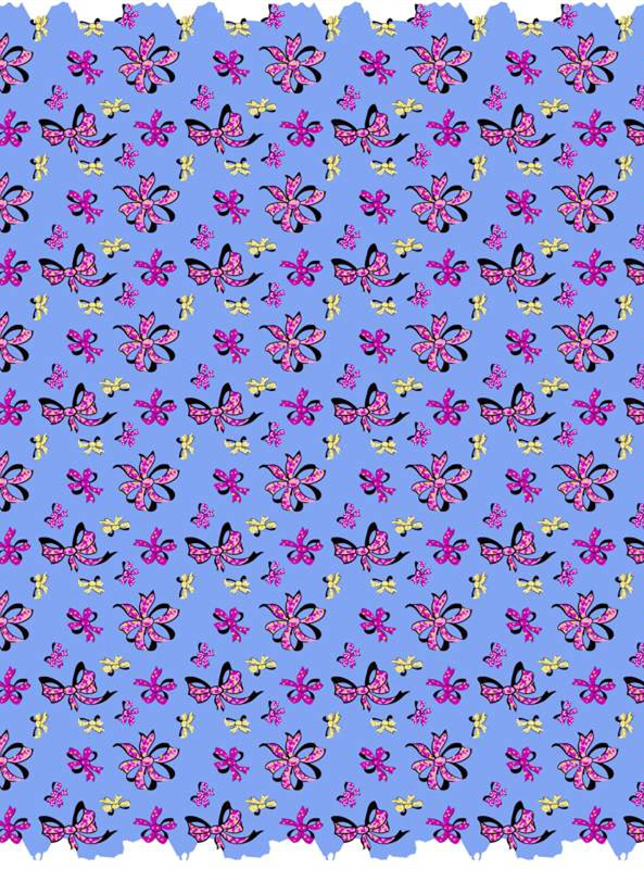 清新蓝底花卉蝴蝶结面料印花素材,适用于服装印花设计