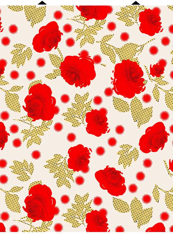 复古红玫瑰与波点绿叶 时尚面料印花素材