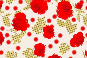 复古红玫瑰与波点绿叶 时尚面料印花素材