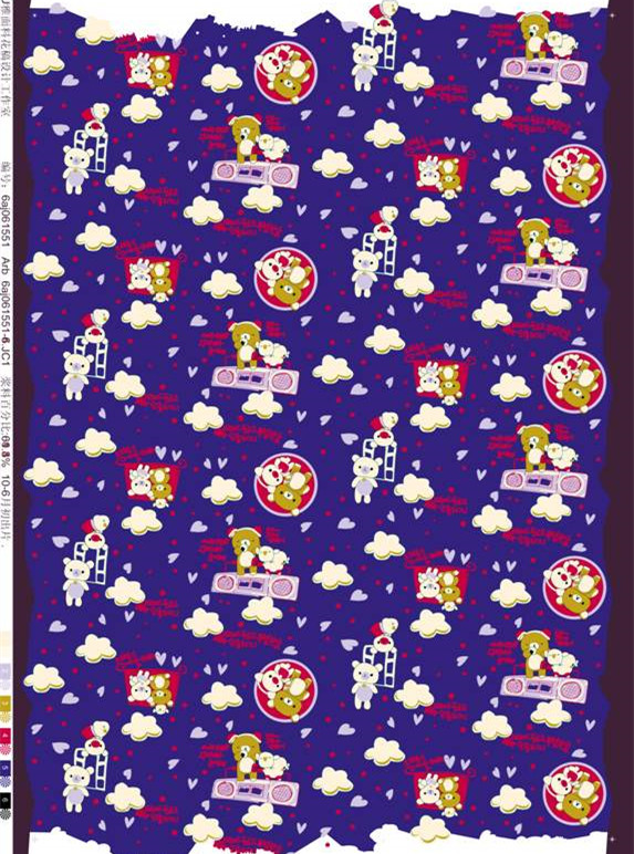 可爱卡通云朵小熊面料印花 儿童服装印花素材