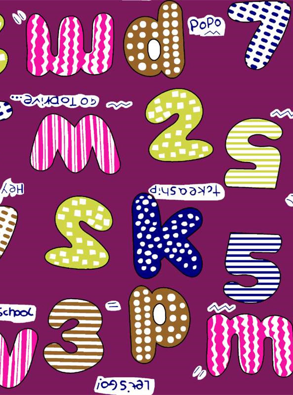 复古波点与条纹交织的趣味字母面料印花设计