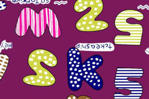 复古波点与条纹交织的趣味字母面料印花设计