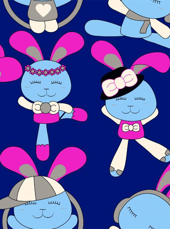 可爱卡通兔子面料印花图案 儿童服装印花设计素材