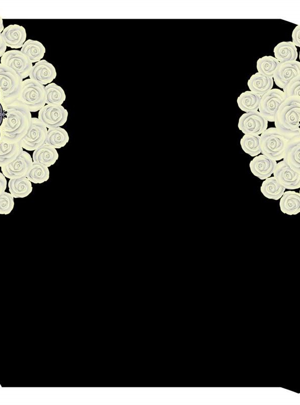 高端面料印花素材 黑白玫瑰对称设计服装印花