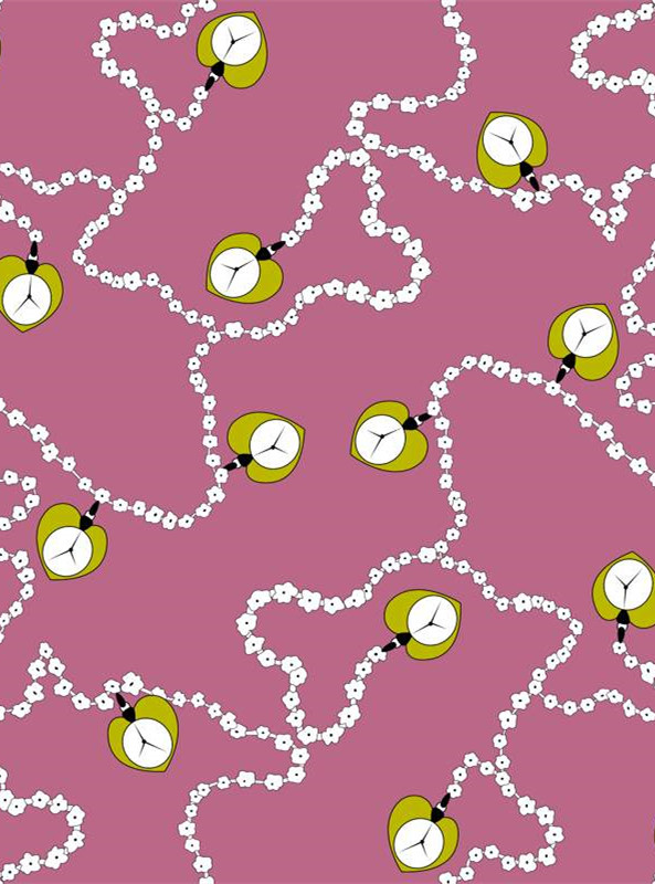 趣味时钟与花朵交织的时尚面料印花素材