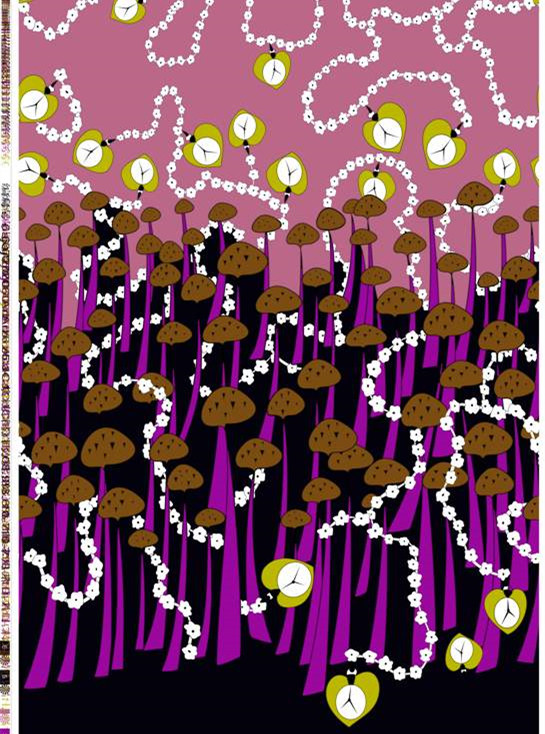 奇幻蘑菇与时钟 创意面料印花图案素材