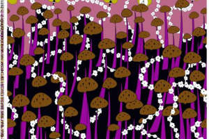 奇幻蘑菇与时钟 创意面料印花图案素材