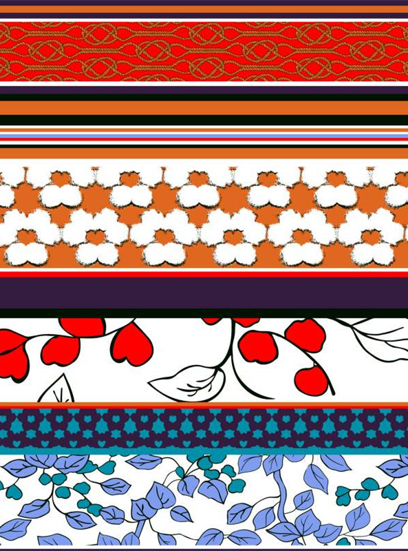 复古民族风面料印花素材 多色花卉与几何纹样服装印花设计