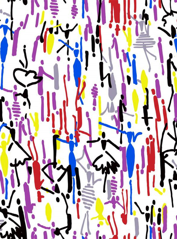 多彩抽象人物剪影 创意面料印花素材