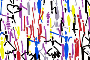 多彩抽象人物剪影 创意面料印花素材