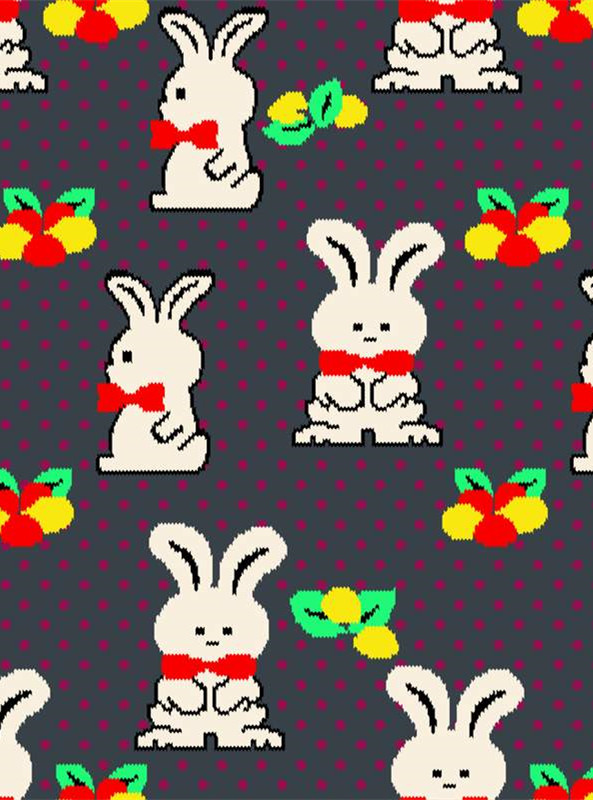 像素风兔子可爱卡通服装印花面料设计素材