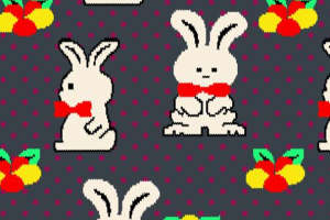 像素风兔子可爱卡通服装印花面料设计素材