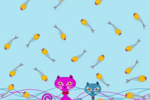 可爱卡通猫咪与鱼骨纹样 创意面料印花设计素材