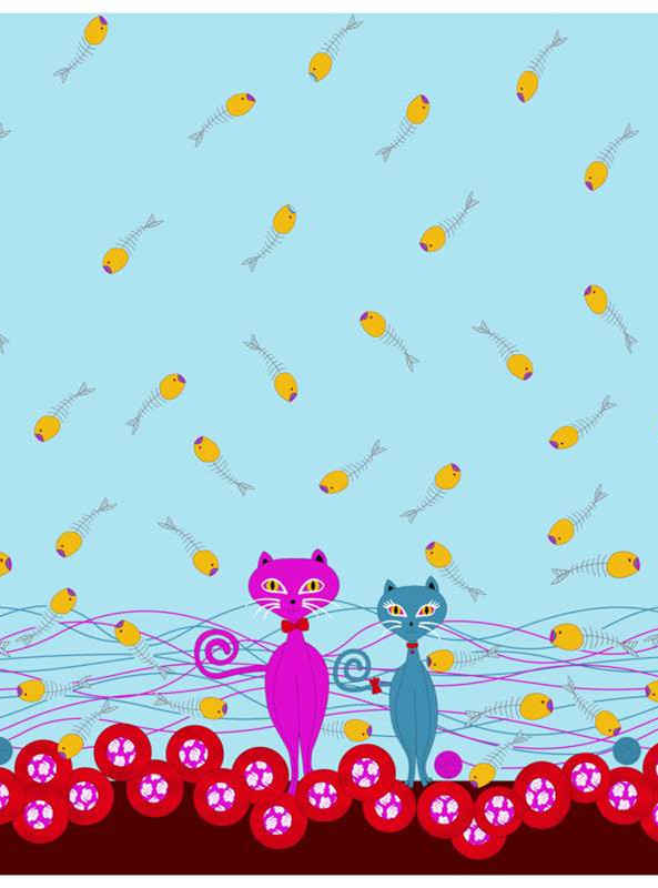 可爱猫咪海洋风面料印花 时尚童装服装印花素材推荐