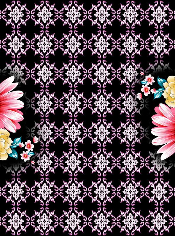 复古花卉与几何纹样结合的面料印花设计素材