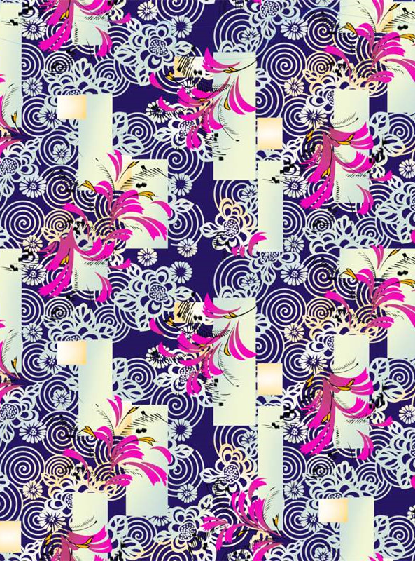 复古花卉与几何融合的面料印花设计素材