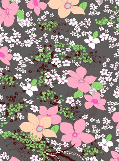 复古灰底花卉面料印花 时尚服装印花设计素材