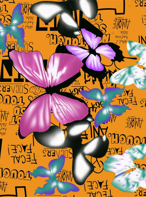 时尚撞色蝴蝶图案 面料印花素材 创意服装印花设计