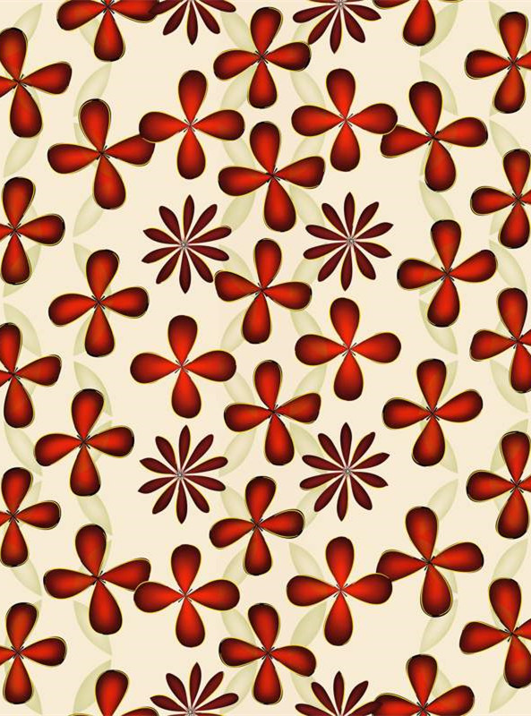 复古红韵四瓣花面料印花素材