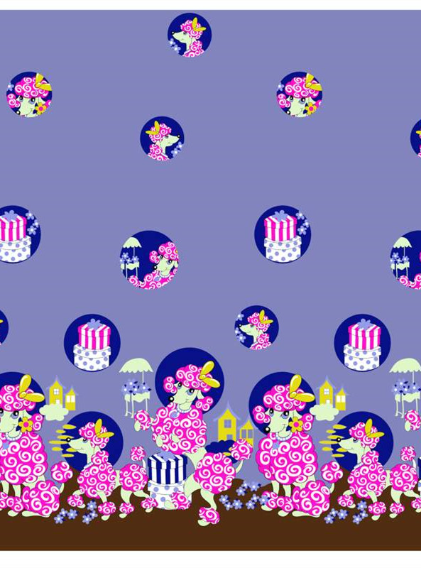 可爱卡通小狗与城堡 面料印花设计素材