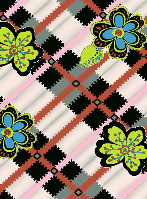 复古格纹花卉服装印花 时尚面料印花素材推荐