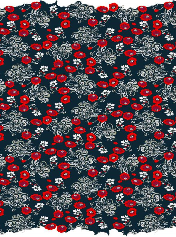 复古红韵花卉面料印花素材 服装印花设计灵感