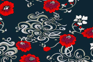 复古红韵花卉面料印花 时尚服装印花设计素材