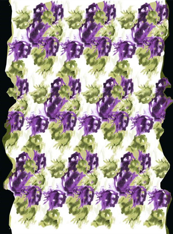 复古紫绿花卉面料印花 时尚服装印花设计素材