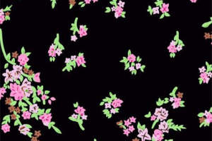 复古黑底粉花面料印花 时尚服装印花设计素材