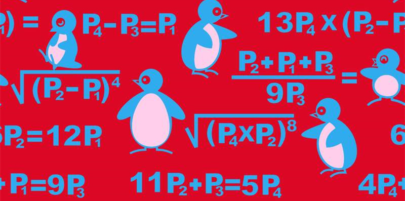 趣味企鹅与数学公式 创意服装印花素材