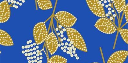 复古蓝金叶纹面料印花素材 时尚服装印花设计灵感