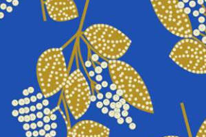 复古蓝金叶纹面料印花素材 时尚服装印花设计灵感