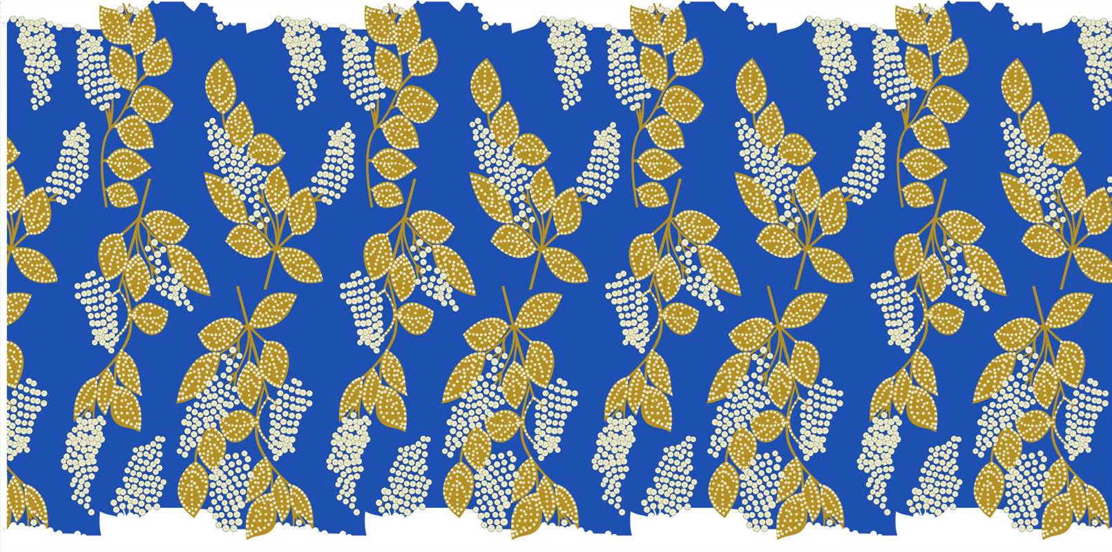 复古蓝底金叶面料印花 时尚服装印花素材推荐