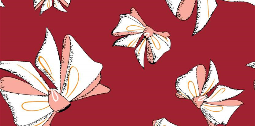 复古手绘蝴蝶结面料印花素材 时尚女装服装印花设计