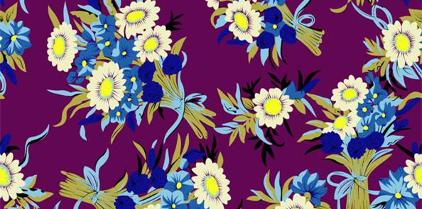 复古紫底花卉面料印花 时尚服装印花设计素材