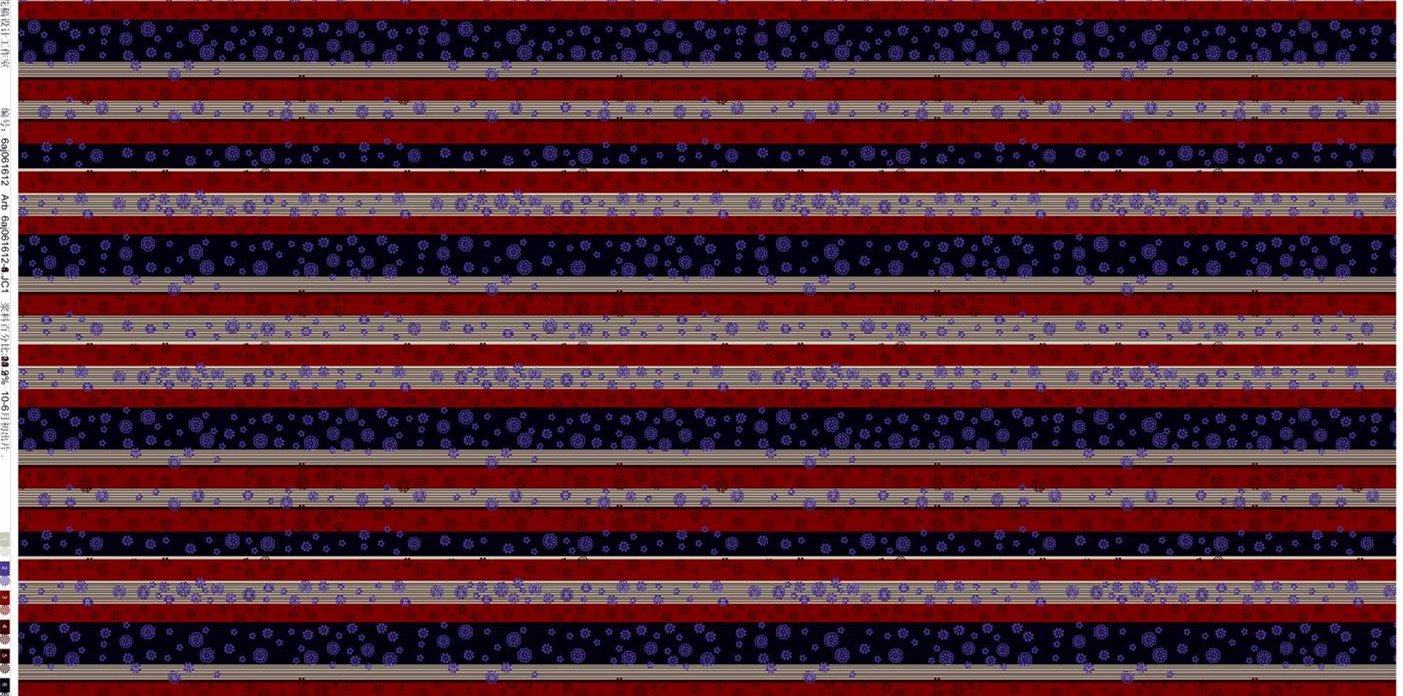 复古红黑条纹花卉面料印花 时尚服装印花素材推荐