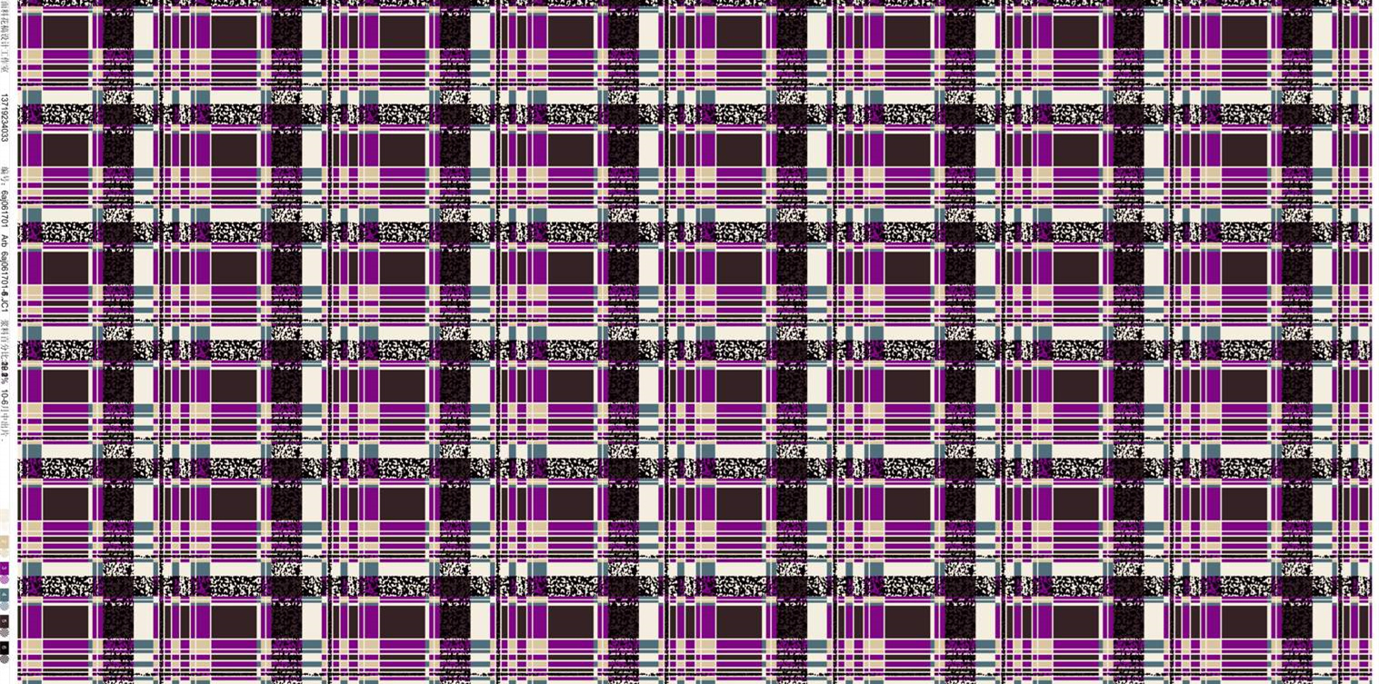 复古紫黑格纹面料印花 时尚服装印花素材推荐