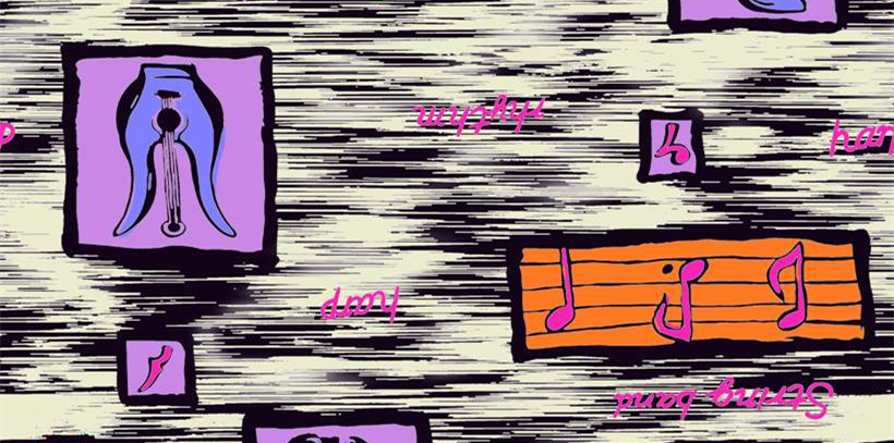 复古音乐风面料印花素材,打造独特服装印花设计