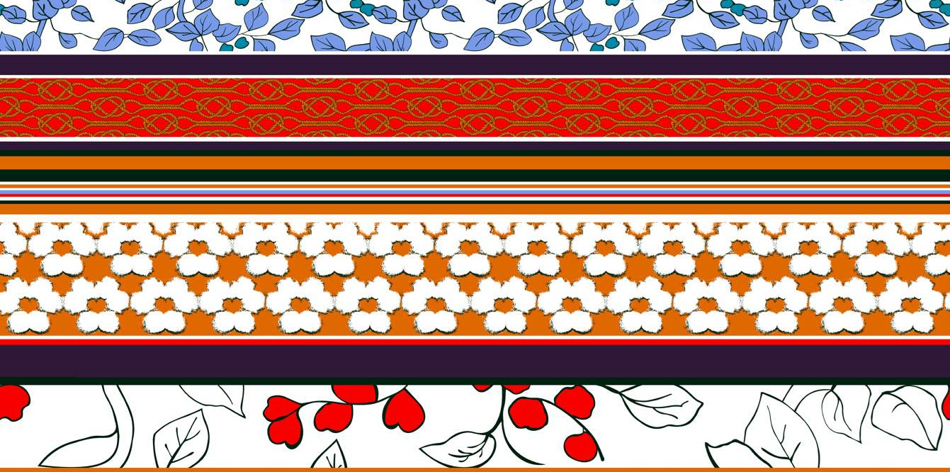 复古民族风服装印花素材 多色条纹花卉设计
