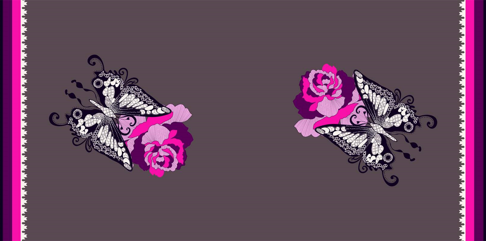 复古蝴蝶花卉面料印花 时尚服装印花设计素材