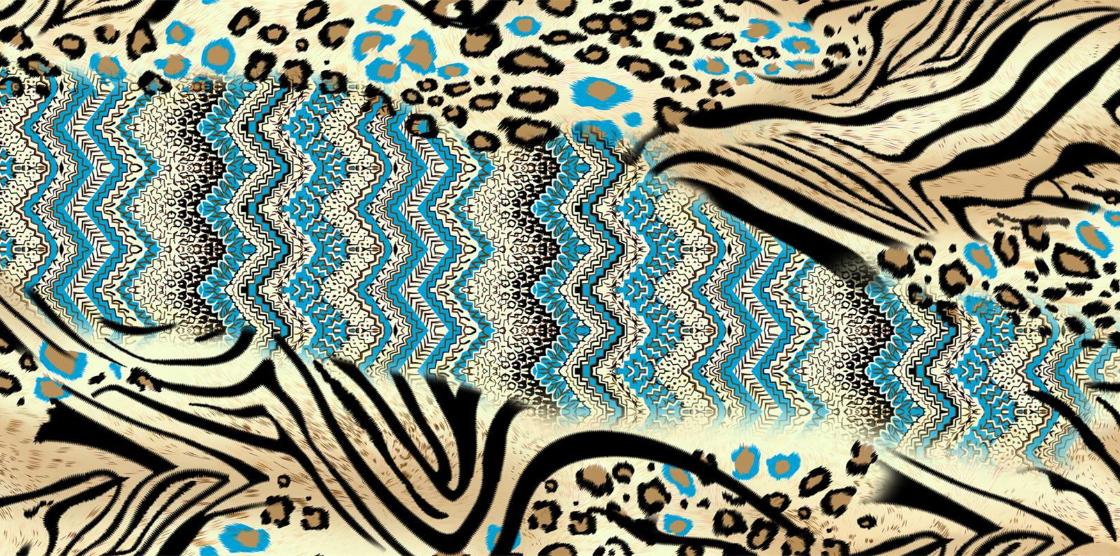 潮流动物纹与几何拼接的服装印花素材设计